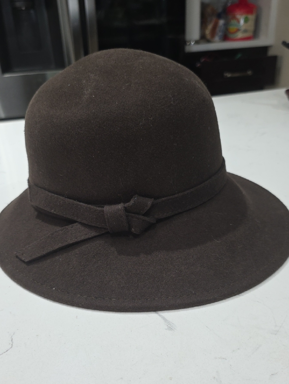 Scala Collection Wool Classic Brown Felt Cloche Hat with  Bow One Size.